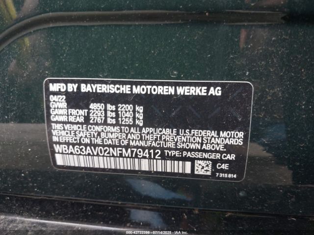 2022 BMW 430I GRAN COUPE WBA63AV02NFM79412 Photo 8
