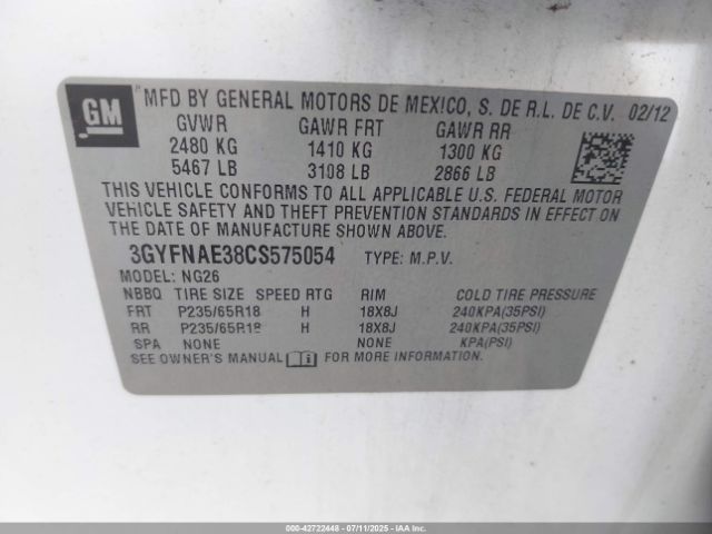2012 CADILLAC SRX 3GYFNAE38CS575054 Photo 8