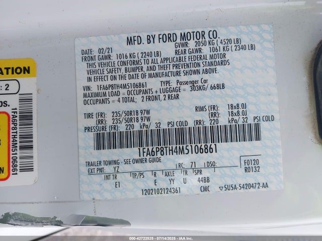 Ford Mustang 2021 1FA6P8TH4M5106861 Image 9