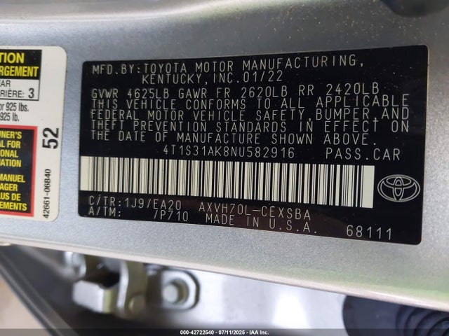Toyota a25a-fxs, 3nm 2022 4T1S31AK8NU582916 Image 9