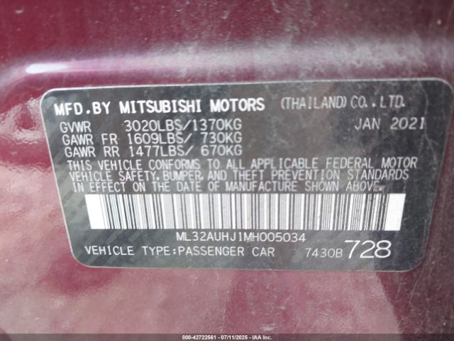2021 MITSUBISHI MIRAGE ML32AUHJ1MH005034 Photo 8
