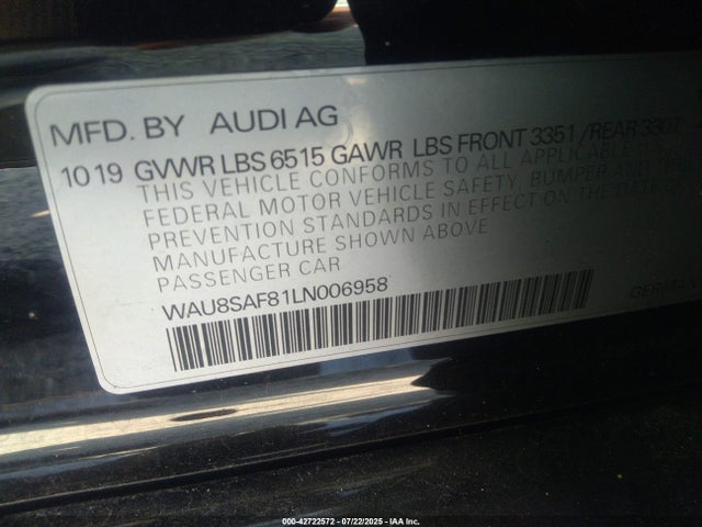 2020 AUDI S8 WAU8SAF81LN006958 Photo 8
