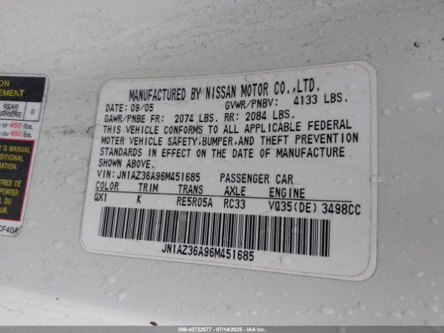 2006 NISSAN 350Z JN1AZ36A96M451685 Photo 8