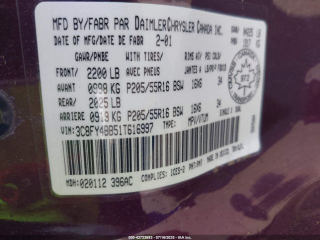 2001 CHRYSLER PT CRUISER 3C8FY4BB51T616997 Photo 8