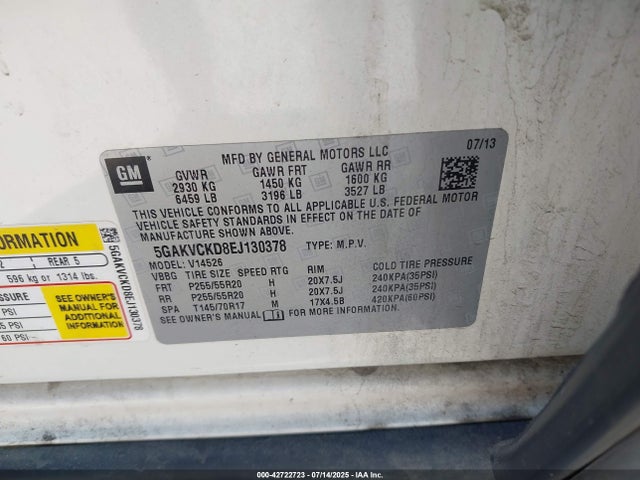 Buick llt 2014 5GAKVCKD8EJ130378 Image 9