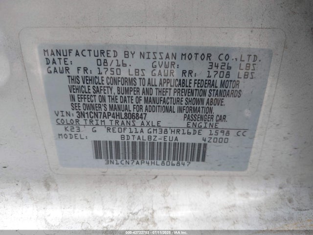 Nissan Versa 2017 3N1CN7AP4HL806847 Image 9