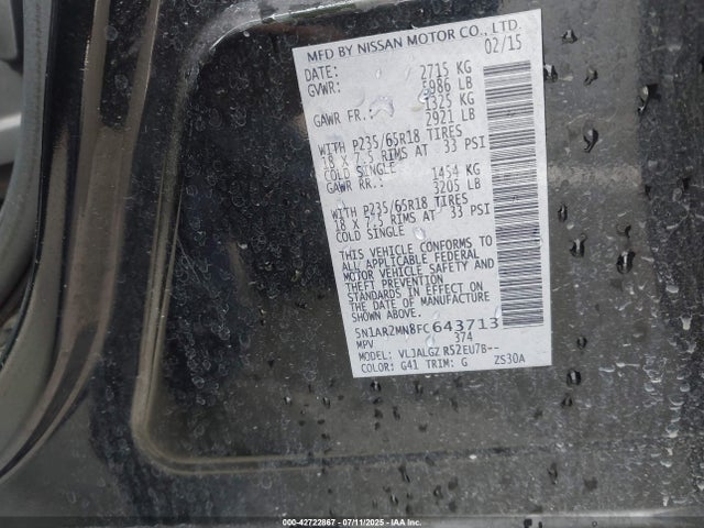 Nissan Pathfinder Sl 2015 5N1AR2MN8FC643713 Image 9