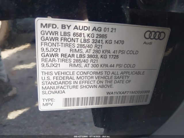 2021 AUDI Q7 WA1VXAF71MD030399 Photo 8