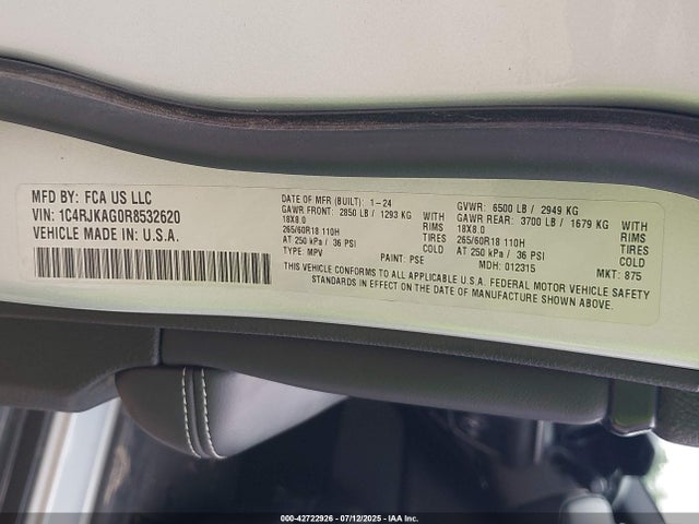 1C4RJKAG0R8532620 Jeep GRAND CHEROKEE L