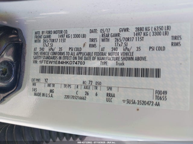 Ford 3.5l ti-vct 2017 1FTEW1E84HKD74703 Image 9