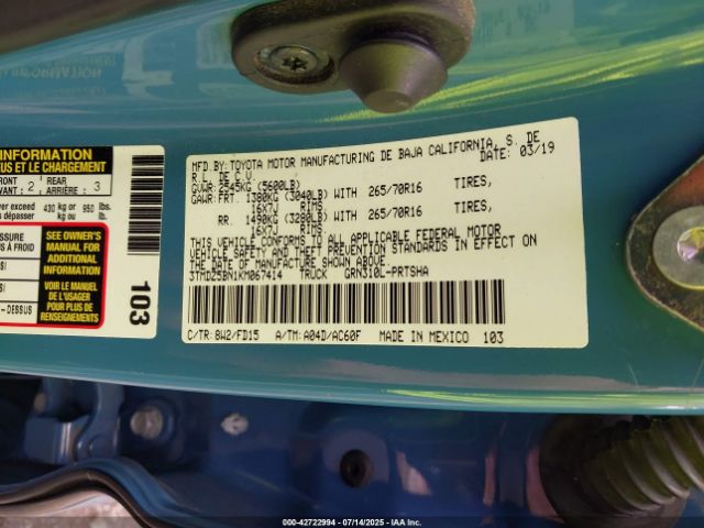 2019 TOYOTA TACOMA 3TMDZ5BN1KM067414 Photo 8