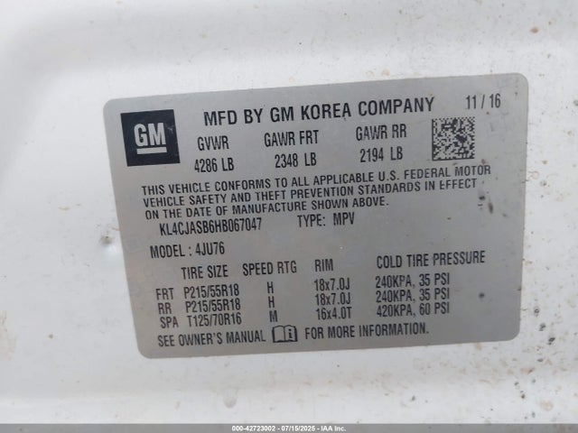Buick luv mfi, vvt: variable valve timing, alum, e85 max 2017 KL4CJASB6HB067047 Image 9