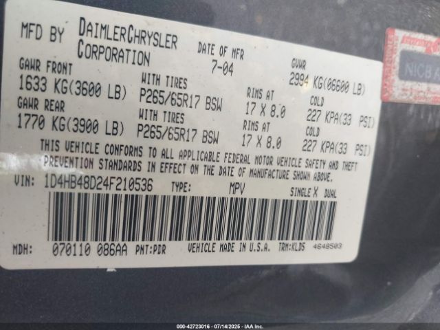 2004 DODGE DURANGO 1D4HB48D24F210536 Photo 8