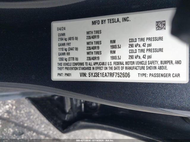 Tesla 2024 2024 5YJ3E1EA7RF752606 Image 9