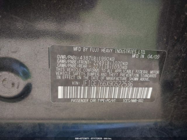 2009 SUBARU IMPREZA JF1GE766X9G522536 Photo 8