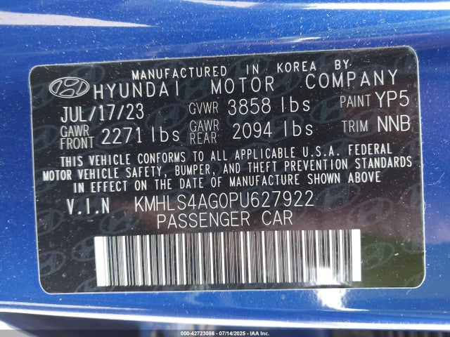 Продаж на аукціоні авто 2023 Hyundai Elantra Sel, vin: KMHLS4AG0PU627922, номер лоту: 42723086