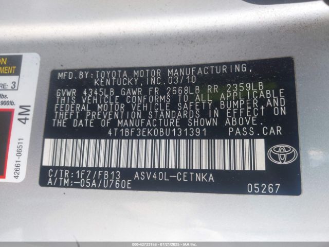 2011 TOYOTA CAMRY 4T1BF3EK0BU131391 Photo 8