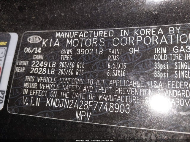 KIA dohc gdi gamma 2015 KNDJN2A28F7748903 Image 9