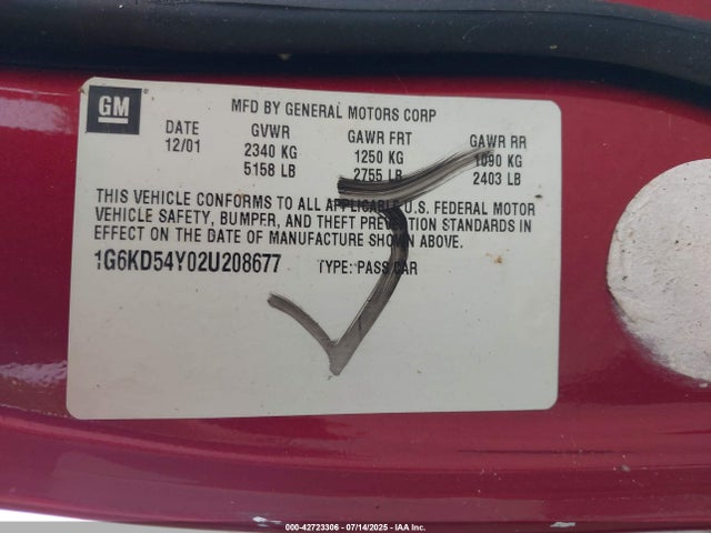 2002 CADILLAC DEVILLE 1G6KD54Y02U208677 Photo 8