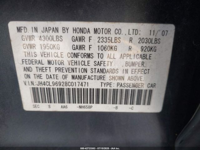 2008 ACURA TSX JH4CL96928C017471 Photo 8