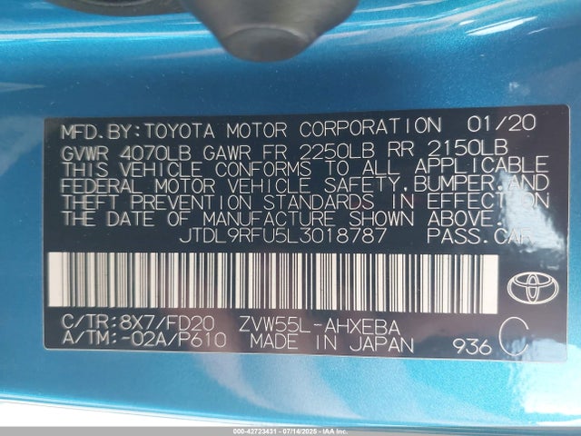JTDL9RFU5L3018787 Toyota 2zr-fxe,1nm