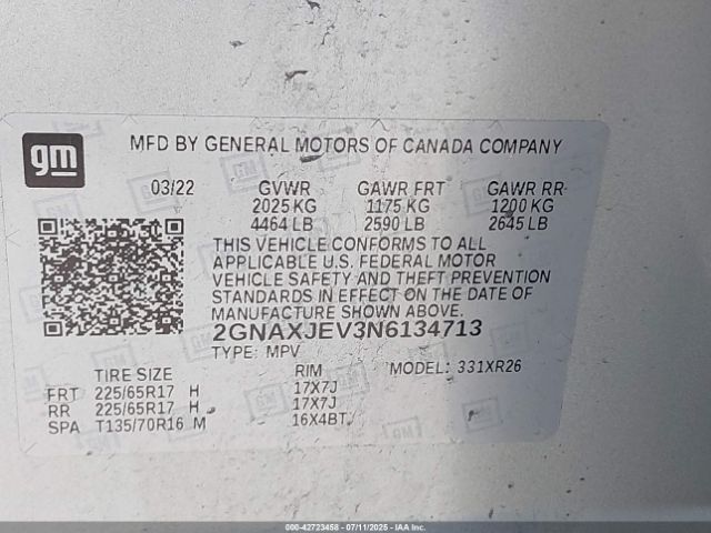 2022 CHEVROLET EQUINOX 2GNAXJEV3N6134713 Photo 8