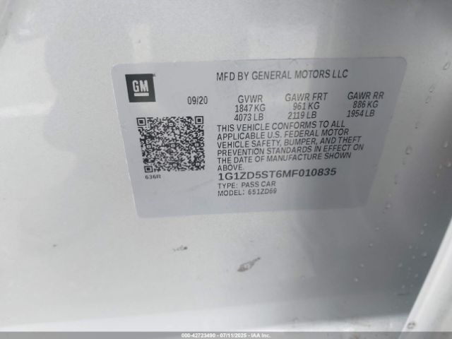 2021 CHEVROLET MALIBU 1G1ZD5ST6MF010835 Photo 8