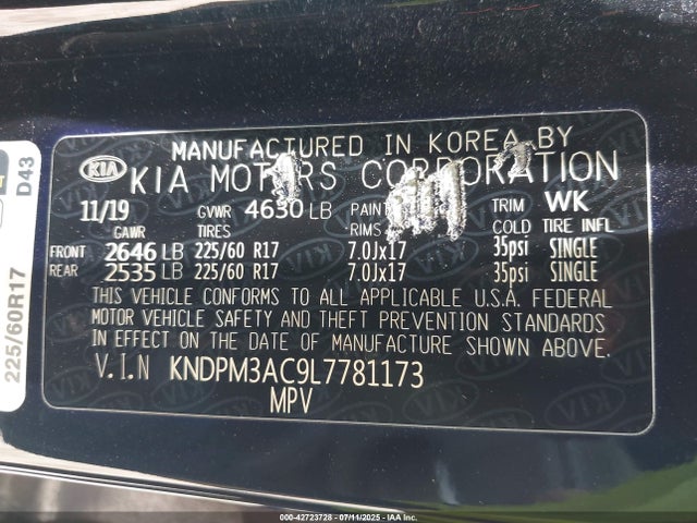 KNDPM3AC9L7781173 KIA gdi theta ii