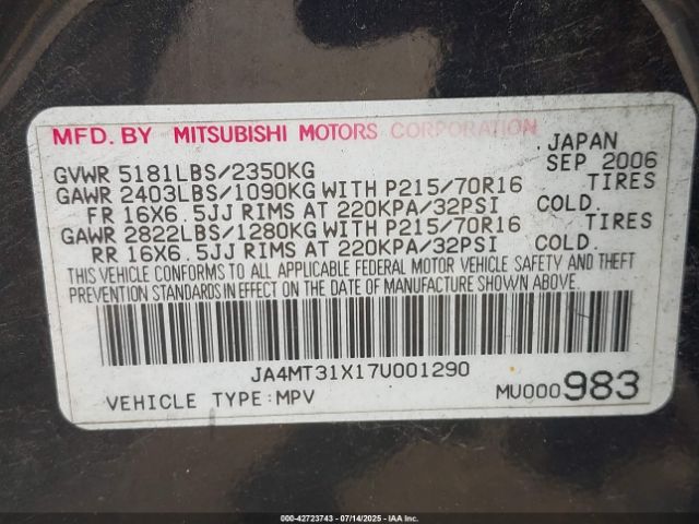 2007 MITSUBISHI OUTLANDER JA4MT31X17U001290 Photo 8