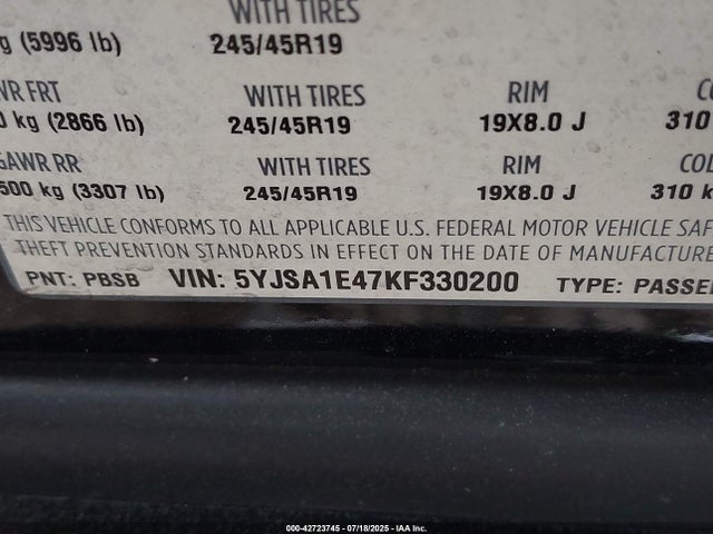 2019 TESLA MODEL S 5YJSA1E47KF330200 Photo 8