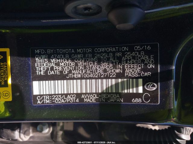 2016 LEXUS ES 300H JTHBW1GG4G2127122 Photo 8