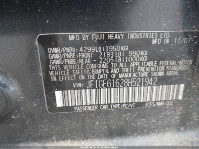 2008 SUBARU IMPREZA JF1GE61628H521942 Photo 8