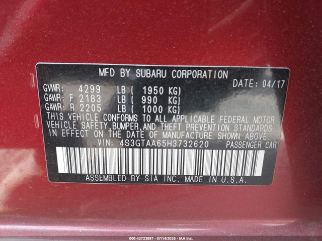 4S3GTAA65H3732620 Subaru na