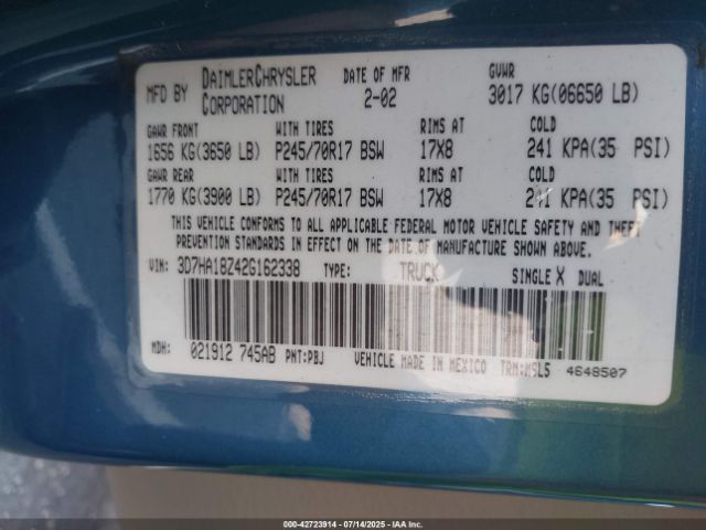 2002 DODGE RAM 1500 3D7HA18Z42G162338 Photo 8