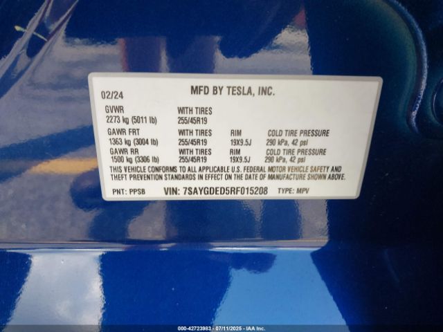 2024 TESLA MODEL Y 7SAYGDED5RF015208 Photo 8