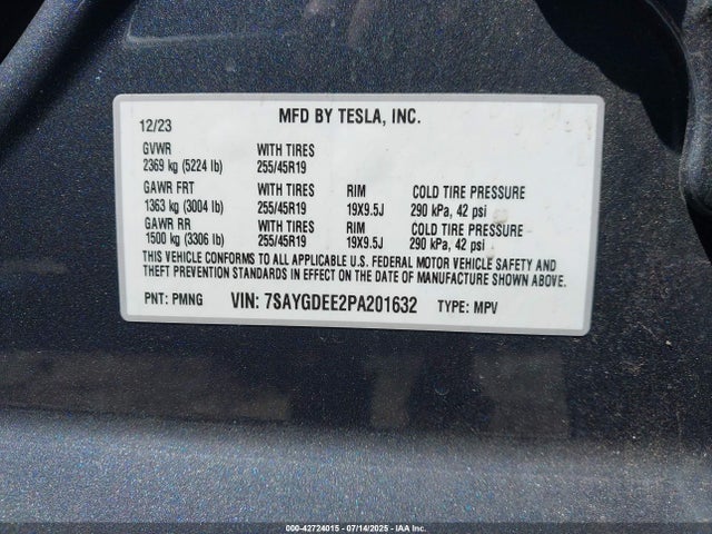 2023 TESLA MODEL Y 7SAYGDEE2PA201632 Photo 8