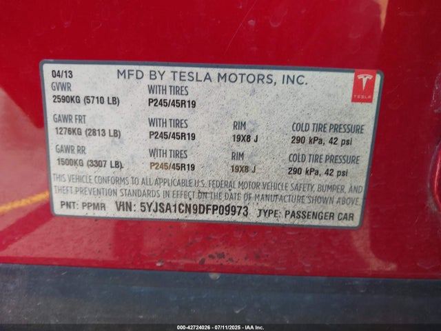 2013 TESLA MODEL S 5YJSA1CN9DFP09973 Photo 8