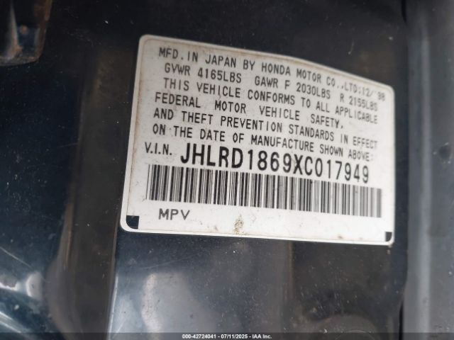1999 HONDA CR-V JHLRD1869XC017949 Photo 8