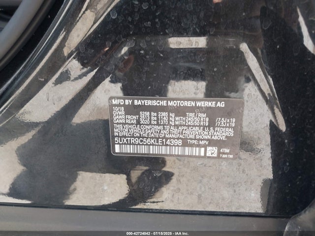5UXTR9C56KLE14398 BMW X3