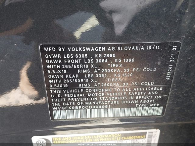 2012 VOLKSWAGEN TOUAREG WVGFK9BP0CD004951 Photo 8