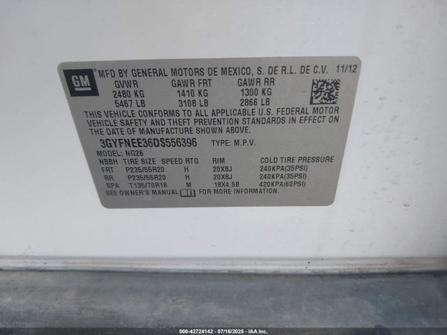 2013 CADILLAC SRX 3GYFNEE36DS556396 Photo 8