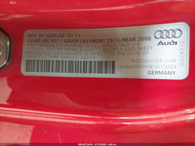 2011 AUDI A5 WAUVFAFHXBN011033 Photo 8