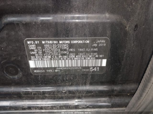 2019 MITSUBISHI OUTLANDER JA4AD3A31KZ038526 Photo 8