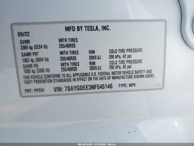 2022 TESLA MODEL Y 7SAYGDEE3NF545146 Photo 8