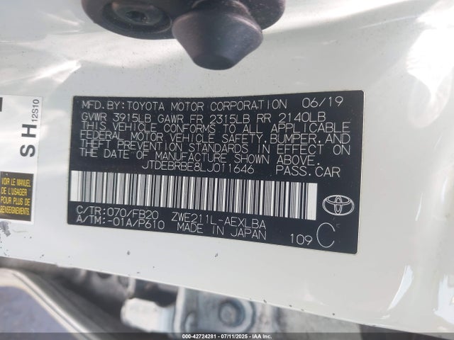 Toyota 2zr-fxe, 1nm 2020 JTDEBRBE8LJ011646 Image 9