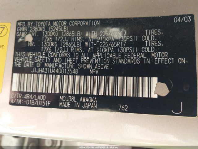 2004 LEXUS RX 330 JTJHA31U440013548 Photo 8