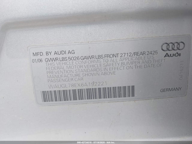 2006 AUDI S4 WAUGL78EX6A192221 Photo 8