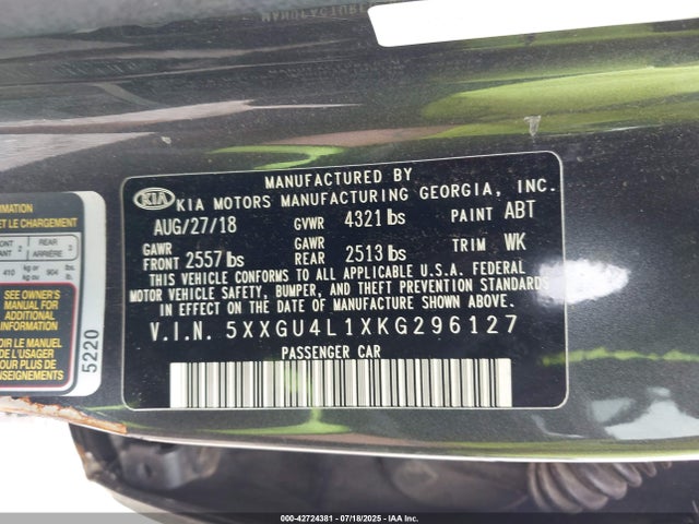5XXGU4L1XKG296127 KIA t-gdi
