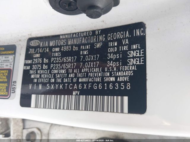 2015 KIA SORENTO 5XYKTCA6XFG616358 Photo 8
