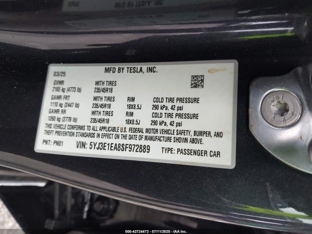 2025 TESLA MODEL 3 5YJ3E1EA8SF972889 Photo 8
